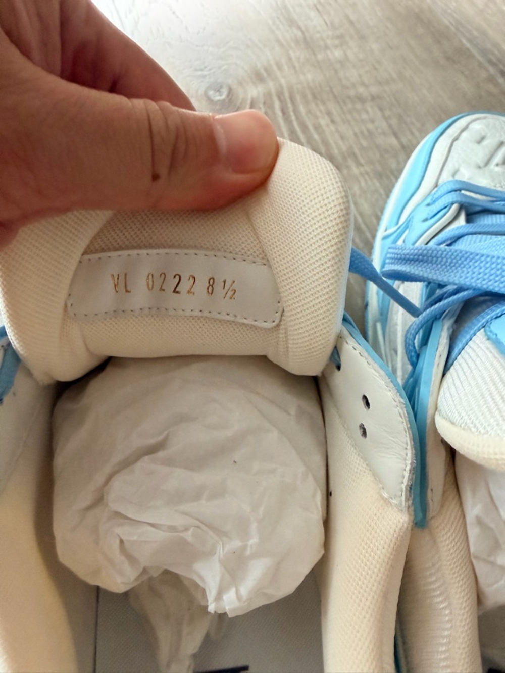 Louis Vuitton White and Sky Blue Low-Top Sneakers - Picture 5 of 7